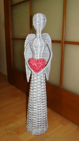 anjel 70 cm anjel sivá s patinou-červené srdce